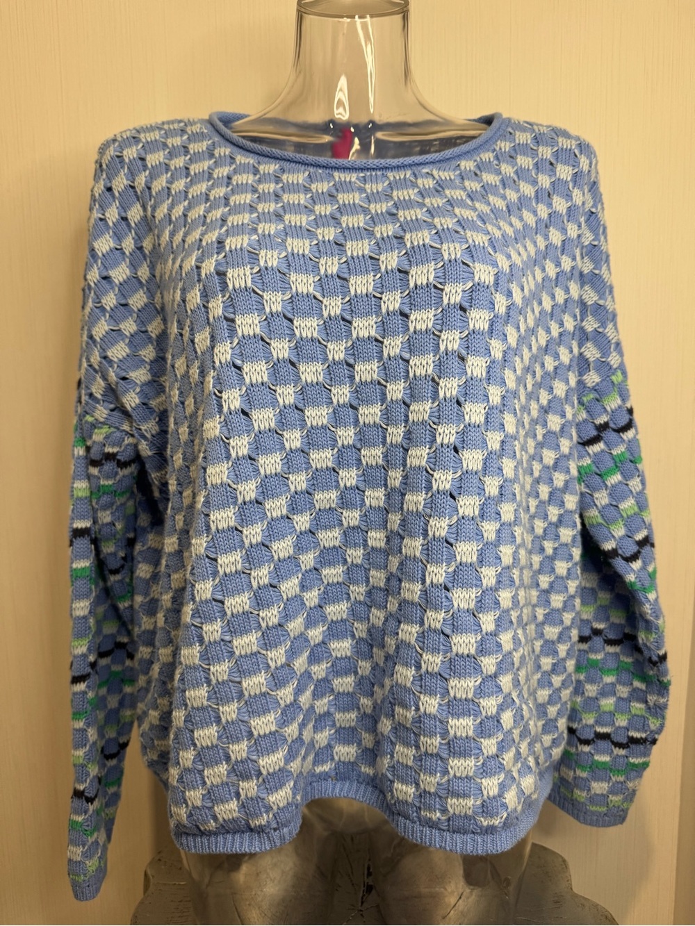 Zaket & Plover Blue Checkered Knit Sweater. Medium. No flaws noted! Adorable!